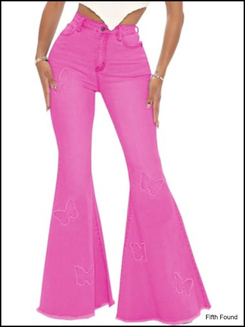 High Waisted Bell Bottom Jeans Embroidered Flare Raw Hem Denim Pants